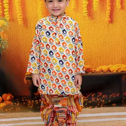 BownBee Boys Floral Printed Regular Pure Cotton Kurta with Dhoti Pants-image-28