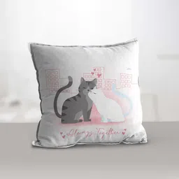 eCraftIndia White & Grey Cute Couple Cats Printed Square Pre-Filled Cushion-image-29