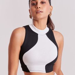 BerryBird High Neck Colourblocked Cotton Fitted Crop Top-image-30