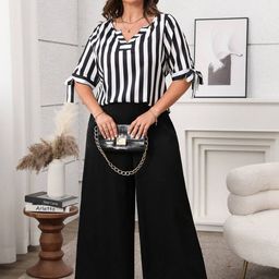 Sztori Striped V-Neck Top With Palazzo Co-Ords-picture-36