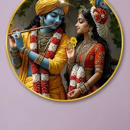Myntra Elegant Homes Red & Green God & Goddess Radha Krishna Religious Wooden Wall Art-picture-6