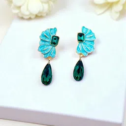 AVANT-GARDE PARIS Gold-Plated Crystals Studded Enamelled Floral Drop Earrings-image-21