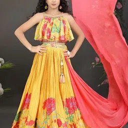 BAESD Girls Printed Mirror Work Ready to Wear Lehenga & Blouse With Dupatta-picture-2
