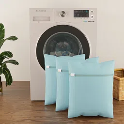 Aura 3Pcs Blue Reusable Mesh Laundry Bags With Zipper-image-2