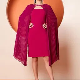 Antheaa Embellished A-Line Dress with pleated shrug-image-73