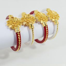 SATTIK Pack of 4 Red & White Brass Gold-plated Shakha Pola-image-101