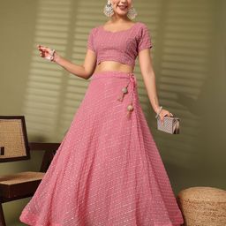 Clora Creation Embellished Sequinned Sweetheart Neck Blouse & Ready to Wear Lehenga-picture-18