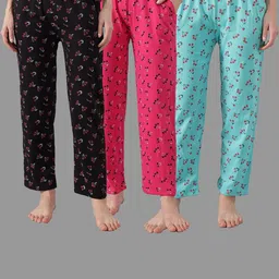 Printed Cotton Pyjama/Lounge Pants with Side Pockets Pack Of 3-image-19