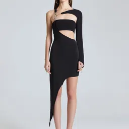 ZOMODA Solid One Shoulder Bodycon Midi Dress-picture-47