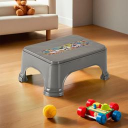 Kuber Industries Grey & Red PrintedSquare Shape Stool-25