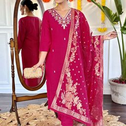 Moda Rapido Women Floral Embroidered Regular Kurta with Trousers & Dupatta-picture-40