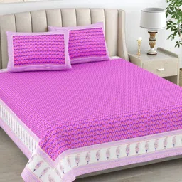 The Craft Monk Purple & White Floral King Bedsheet with 2 Pillow Covers-image-32
