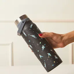 Chumbak Black & Blue Single Stainless Steel Printed Single Wall Vacuum Water Bottle-50