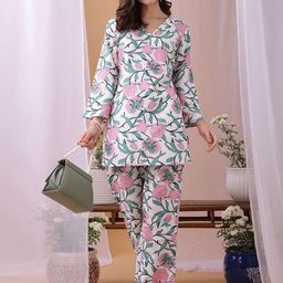KALINI Printed V-Neck Tunic Top with Trousers Co-Ord Set-image-81