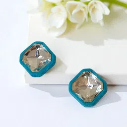 AVANT-GARDE PARIS Rhinestone Studded Velvet Diamond Shaped Studs-picture-35