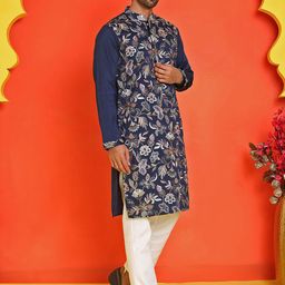 Jompers Men Floral Embroidered Regular Thread Work Kurta with Pyjamas-picture-13