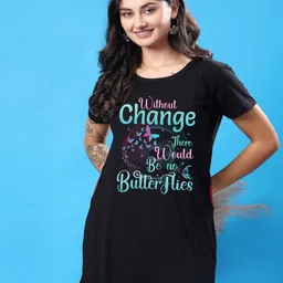 SWIFTLY Women Typography Printed Bio Finish Cotton Longline T-shirt-image-4