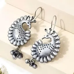 Sangria Silver Plated Oxidized Peacock Earrings-image-81