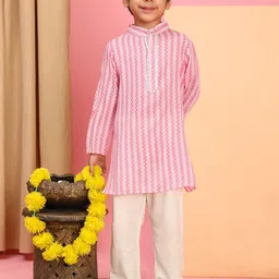 Cutiekins Boys Striped Mandarin Collar Kurta With Pyjama-image-27