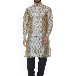 VEERA PARIDHAAN Ethnic Motifs Printed Dupion Silk Mandarin Collar Straight Kurta-picture-15