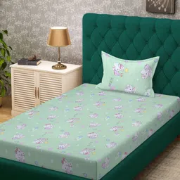 KLOTTHE Green Cartoon Character Printed Cotton 400 TC Single Bedsheets Set2.25 m x 1.5 m-44