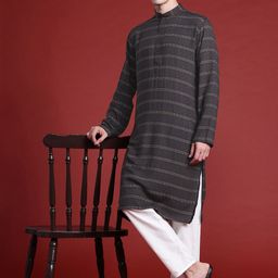 MANQ Men Geometric Thread Work Kurta image 5