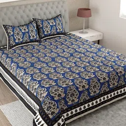 Bombay Spreads Blue & Black Printed Pure Cottton 180 TC King Bedsheet Set-2.74 m x 2.20 m-image-35