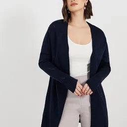 Styli Oversized Fit Self Design Front-Open Longline Acrylic Cardigan Sweater-1