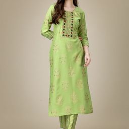 KAYOMMI Women Floral Embroidered Regular Thread Work Kurta with Trousers-image-3