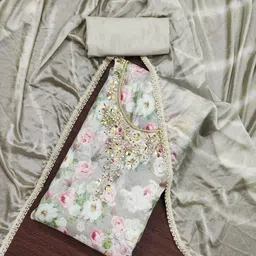 Blissta Floral Printed Beads & Stones Unstitched Dress Material-image-49