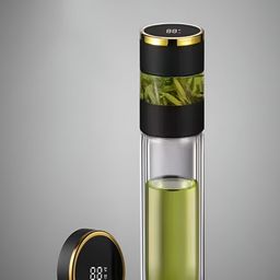 YELONA Transparent & Black Single Glass Solid Double Wall Vacuum Water Bottle-23