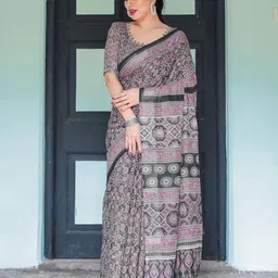 all about you Ethnic Motifs Printed Pure Linen Saree-image-45