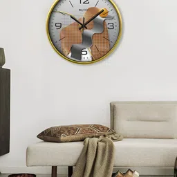 OLIVE TREE Gold-Toned & Brown Printed Contemporary Wall Clock-picture-12