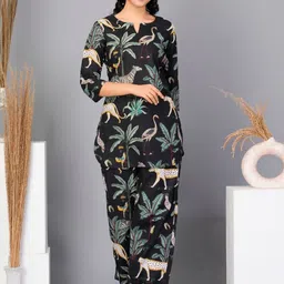 Kaftanize Floral Printed Pure Cotton Tunic With Trouser-11