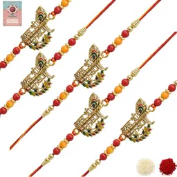 MEIRA JEWELLERY Set Of 5 Designer Rakhis With Greeting Card & Roli Chawal-7