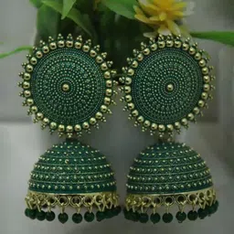 Zoey Gold Plated Artificial Beaded Oxidised Dome Shaped Jhumkas-1