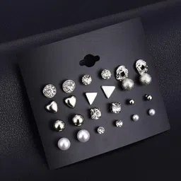 GOLDIWALA Set Of 12 Gold Plated Artificial Stones Studded & Beaded Geometric Studs image 5
