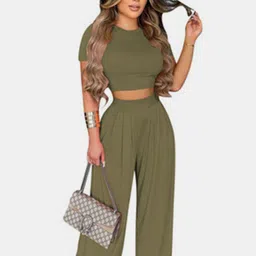 The Roadster Lifestyle Co Round Neck Crop Top & Trousers Co-Ords-picture-34