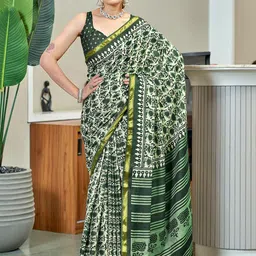 Panzora Floral Zari Bagru Saree-picture-44