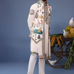 KALPRAAG Men Floral Embroidered Regular Sequinned Kurta with Trousers & With Dupatta image 4