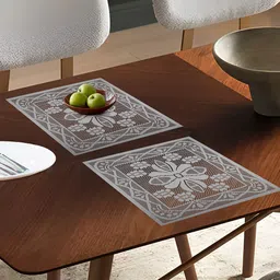 Kuber Industries Set Of 2 White Cotton Square Plain Net Placemats-12