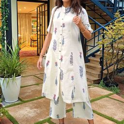 KALINI Women Cream Rayon Blend Printed Straight Kurta With Trousers-picture-22