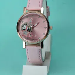 VIRAKTI Women Brass Printed Dial & Leather Wrap Around Straps Analogue Watch F-69-PINK-A-21