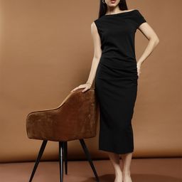 Athena Women Solid Off-Shoulder Bodycon Midi Dress-picture-43