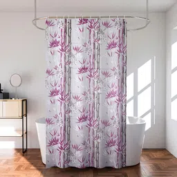 Kuber Industries Purple & Grey 6 Pieces Printed Water Proof Shower Curtains-12