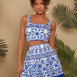 Routes by All About You Printed Square Neck Cropped Top With Skirt Co-Ords-picture-11