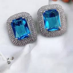 Opal Touch Cubic Zirconia Studded Square Shaped Studs image 2