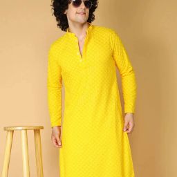 Men Chikan Embroidery Cotton Rayon Straight Kurta-image-27