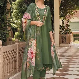KRITVA FASHION Women Floral Embroidered Regular Kurti & Palazzos With Dupatta-picture-23