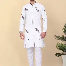 KRAFT INDIA LUXE Geometric Embroidered Linen Straight Kurta With Trouser-image-39